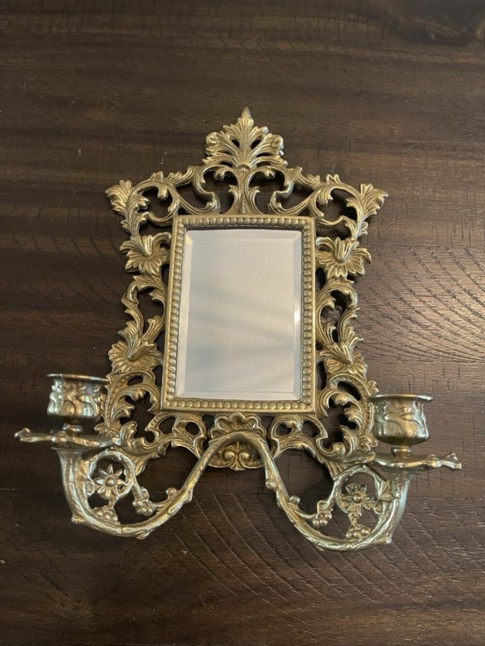 Vintage Solid Brass Wall Decor Sconce Mirror Double Candle Holder Baroque Rococo